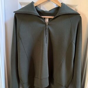 Spanx Air Essentials 1/2 Zip Pullover Womens L Green Stretch Modal Comfy Casual